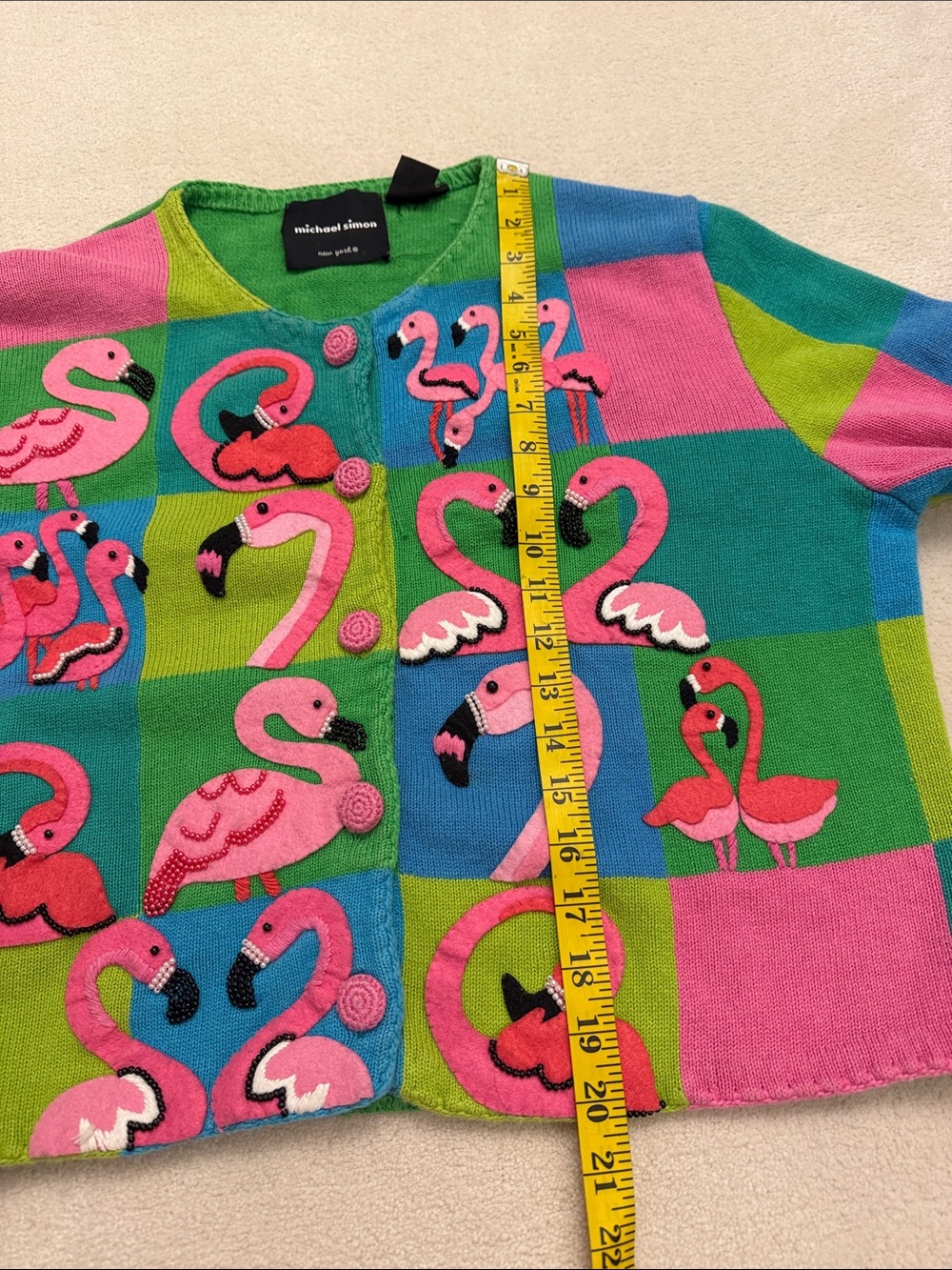 Michael Simon colorful vintage 1999 Flamingo knit sweater cardigan size L - Picture 4 of 15